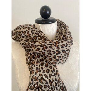 Leopard Print Lightweight Scarf Women’s Accessory 43" X 67" Brown & Black On Tan